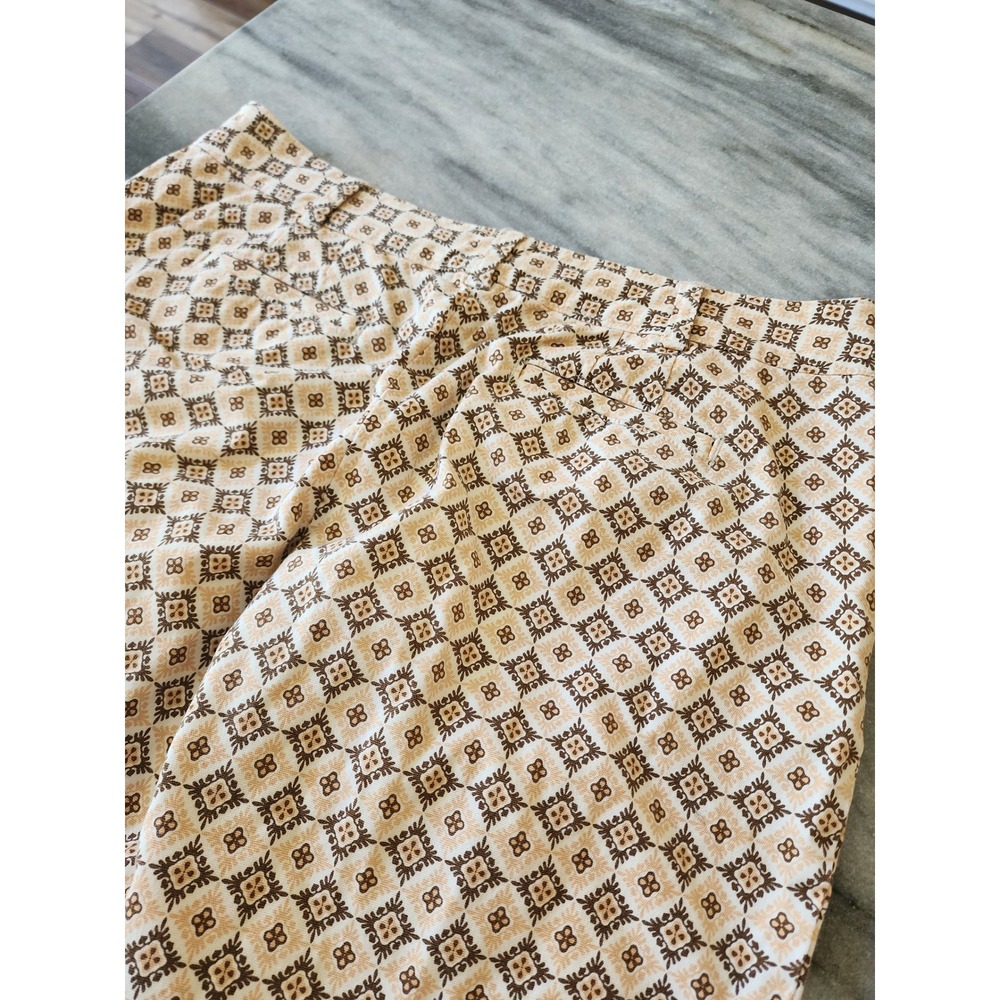 Talbots Petites 12P Geometric Medallion Cropped Pants Tan Brown Stretch Cotton - Picture 6 of 9